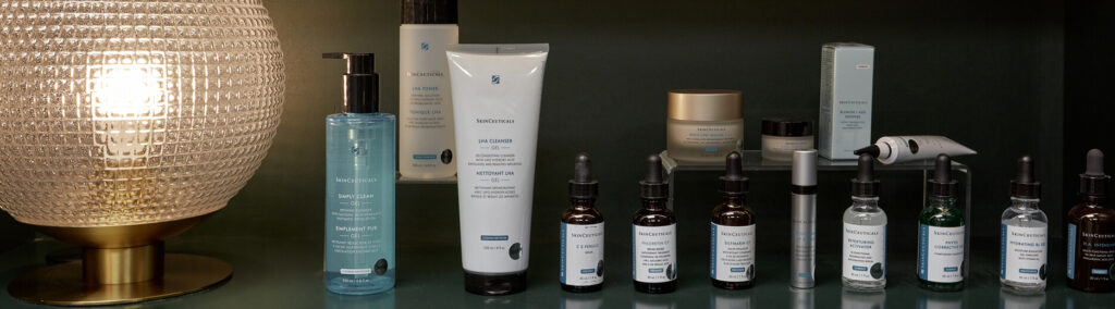 Selection of medical grade skincare products at the symm label in Calgary
