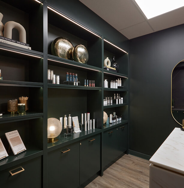 Medical grade skin product display at the symm label in Calgary