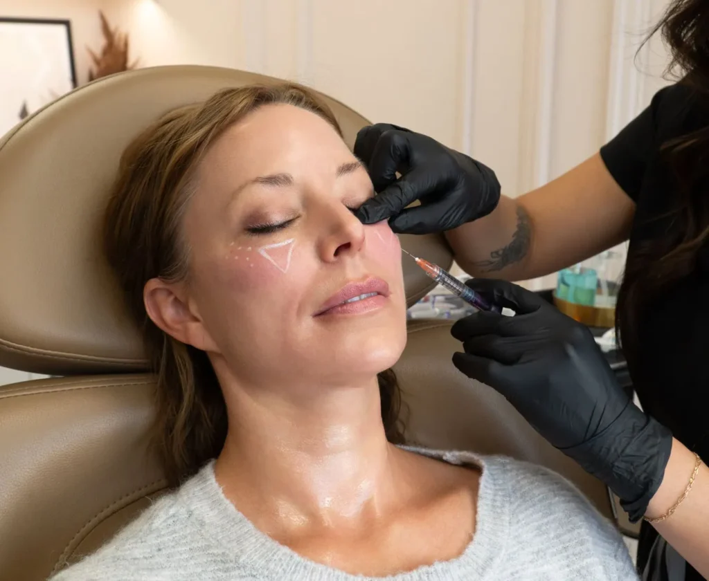women receiving under eye filler in Calgary at the symm label
